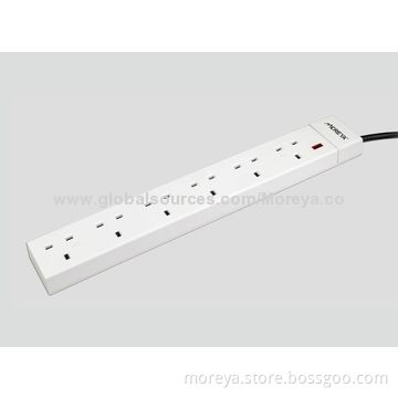 Power strip of British standard, with 6 socket outlets, extension cord, overload protection